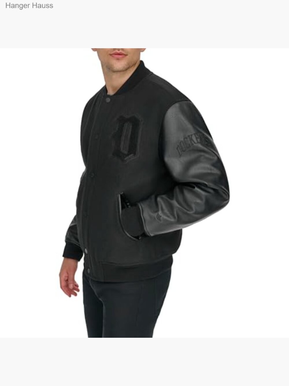 Men's Bomber Jacket with Faux Leather Sleeves - Picture 4 of 7